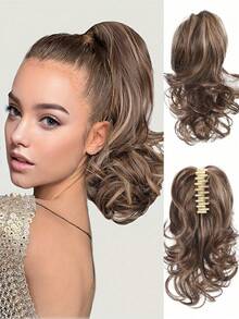 10 Inch Clip-In Short Curly Wavy Synthetic Hair Extension Ponytail, Elegant Style, Suitable For Women's Daily Wear And Party - Multicolor - View 24