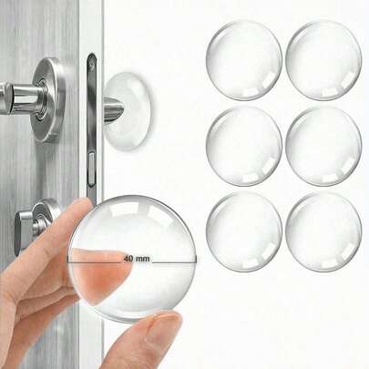 Bộ 6 miếng chặn cửa chống va chạm bằng silicon trong suốt tự dính, kích thước lớn và thiết kế chắc chắn, có cả chức năng bảo vệ tường và tay nắm cửa. Sản phẩm gồm: miếng giảm chấn tường hình tròn, miếng che tay nắm cửa giảm tiếng ồn và thiết bị chặn cửa cách âm.