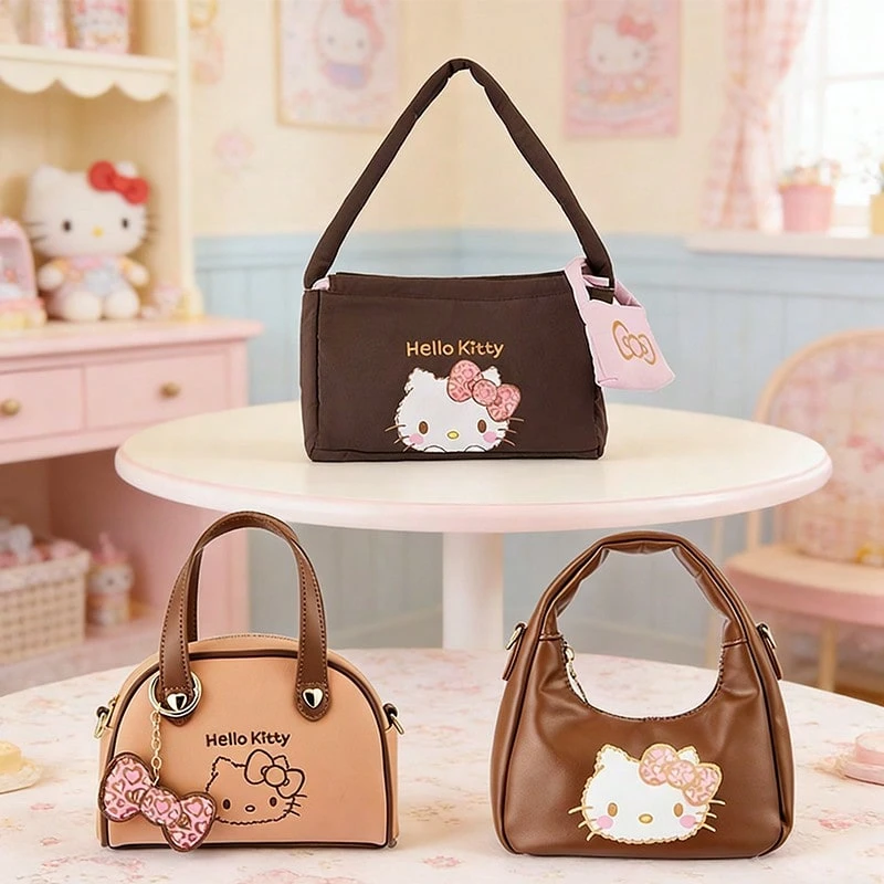 Miniso 三丽鸥 Hello Kitty 豹纹系列包包，保龄球包/饺子包/腋下包 3 种款式可选，经典卡通印花，大容量多功能设计，通勤、上学、旅行、汽车休闲百搭手提包/斜挎包（1 件装） - 彩色 - 查看 1