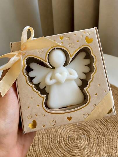 1 vela de oração em formato de coração com anjo | Vela artesanal de soja com óleo essencial, bênção religiosa, decoração para casa, presente para o Dia dos Namorados/Dia das Mães (sem caixa de presente)