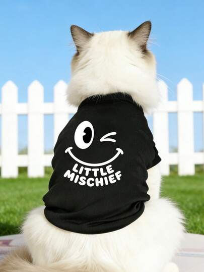 1件宠物猫背心，轻薄透气面料，适合布偶猫，夏季穿着舒适，无袖设计防止掉毛，也适合贵宾犬和幼犬等小型犬。