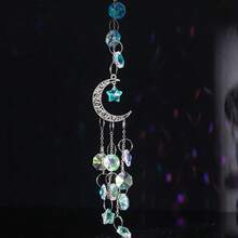 1pc/2pcs Sunlight Catcher Crystal Moon & Five-Pointed Star Pendant, Lighting Accessory, Garden Crystal Decor, Silver/Gold - Silver - View 11