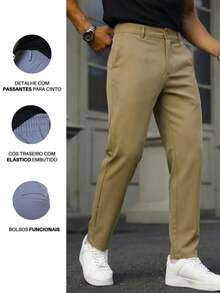 Men's Slim Fit Tailored Trousers With Elastic Waistband And Elegant Fit - Beige - View 4