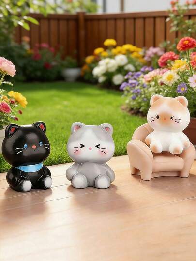 2 mô hình tiểu cảnh mèo hoạt hình sáng tạo, đồ trang trí tự làm cho phòng khách, phụ kiện bàn làm việc và xe hơi.