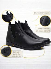 Men's Reinforced Leather Work Boot, Country Style, Cowboy Boot, Durable Tire Sole. - 黑色 - 查看 3