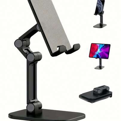 可调节折叠桌面手机支架，适用于较高机型，可适配高度在 11.94 厘米至 33.02 厘米之间的智能手机和平板电脑，黑白两色可选，兼容 和安卓手机，生日礼物、送给家人朋友的礼物，生日手机支架，手机配件，承重力强。