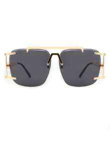 1 chiếc kính thời trang không gọng hình đa giác bất đối xứng, kính mắt cao cấp dành cho nữ. - mảnh màu xám khung vàng - Xem 4