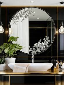 1pc Silver Floral Mirror Decorative Sticker, Self-Adhesive Removable Floral Pattern Sticker, Creative Decorative Sticker For Bathroom Mirror, Glass, Creates An Elegant And Luxurious Bathing Ambiance, Adds A High-End Atmosphere - K - View 7