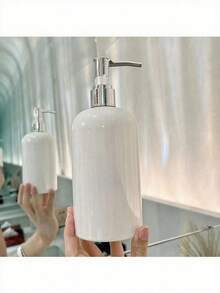 煙灰色錘紋可補充液體皂液器，現代浴室液體皂泵瓶，附電鍍防鏽泵頭 - 白色 - 查看 1