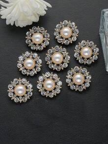 8 pezzi Bottoni in metallo con fiori decorativi in strass e perle finte, bottoni di lusso decorativi per cappotti, blazer e abiti da donna, accessori di abbigliamento fai-da-te, misure 15/18/20/23 mm - Multicolore - Visualizzare 13