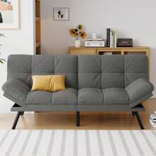 Futon Sofa Bed Convertible Couch Grey Linen Sofa Bed with Memory Foam Adjustable Backrest and Armrests Multifunctional Small Loveseat Sleeper Sofa for Living Room Apartment Office - Gris claro A2 - Ver 8