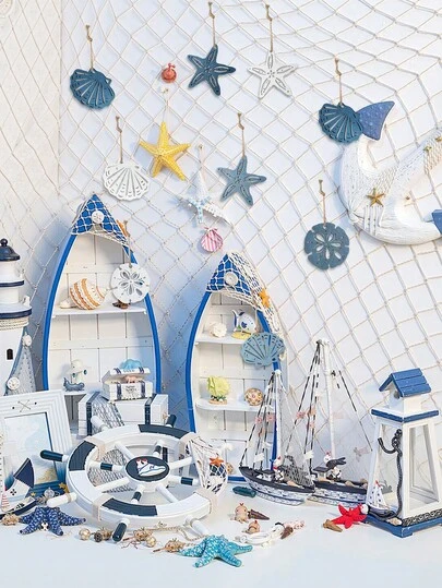 12 piezas Decoración de estrellas de mar y conchas de madera, piezas de arte talladas de conchas y estrellas de mar, decoración de pared con tema oceánico para verano, fiestas, cumpleaños, accesorios del hogar, ceremonia de graduación (12 piezas/set)