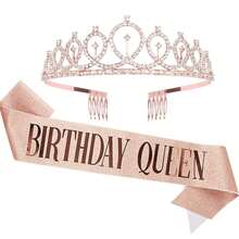 2 piezas Conjunto de Cinturón y Corona "Reina de Cumpleaños", Adecuado para Niñas, Conjunto Decorativo Incluye Strass, Diadema, Accesorios para el Cabello, Verano - Multicolor - Ver 13