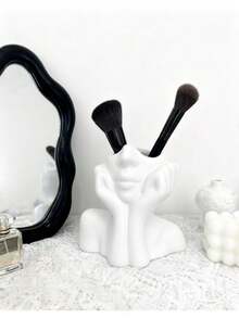 北欧ins风抽象面部化妆刷收纳盒，创意人体艺术托腮造型笔筒，桌面梳妆台化妆品收纳盒，家居装饰 - 查看 1