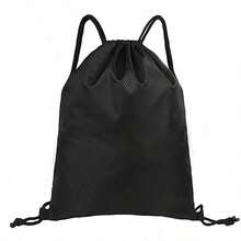 1个涤纶抽绳背包，马拉松运动包，篮球包 - 黑色 - 查看 12