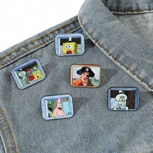 SpongeBob SquarePants Bộ 5 ghim cài áo hình nhân vật hoạt hình độc đáo Captain SquarePants, ghim cài men tráng men hình Captain SquarePants, phụ kiện trang sức, quà tặng. - Một kích thước - Xem 4