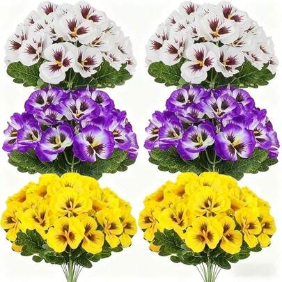 3支仿真三色堇，高耐候性塑料假花，复古风格花卉装饰，适用于花园、阳台、室内外装饰