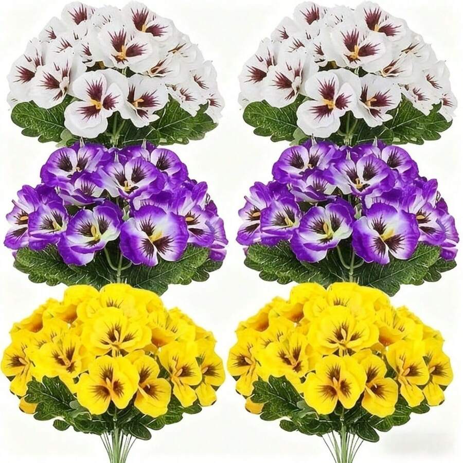 3 bông hoa pansy nhân tạo, hoa giả bằng nhựa có khả năng chống chịu thời tiết cao, trang trí hoa kiểu cổ điển cho vườn, ban công, trong nhà và ngoài trời. - Nhiều màu - Xem 1