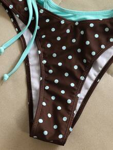 Bộ bikini chấm bi buộc dây hở lưng dành cho nữ, áo bơi và quần bikini co giãn thoải mái, thích hợp cho kỳ nghỉ hè trên bãi biển. - Nhiều màu - Xem 6