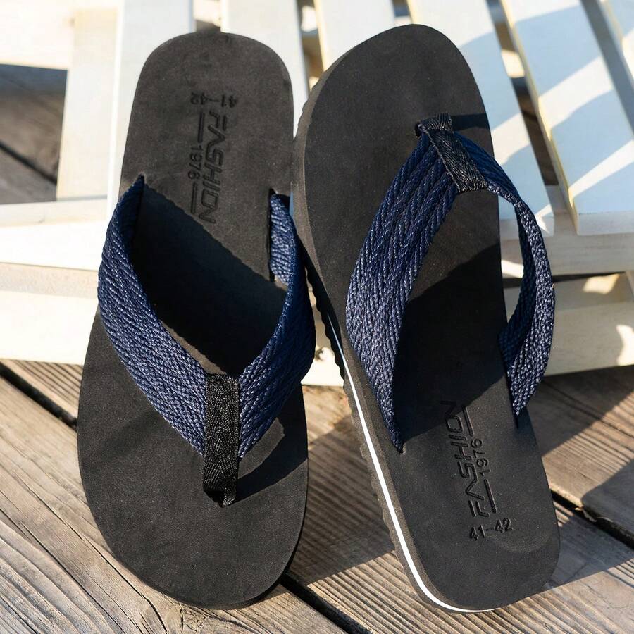 Sandal Jepit Pria, Sol Lembut Anti Selip, Bahan EVA Tahan Aus, Sandal Pantai Luar Ruangan Modis untuk Musim Panas - Biru Tua - View 1