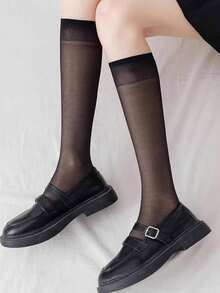 4 Pairs Women's Summer Mid-Calf Socks, Transparent Thigh High Stockings, Fashion Versatile Socks Suitable For Daily Wear - Apricot - View 6