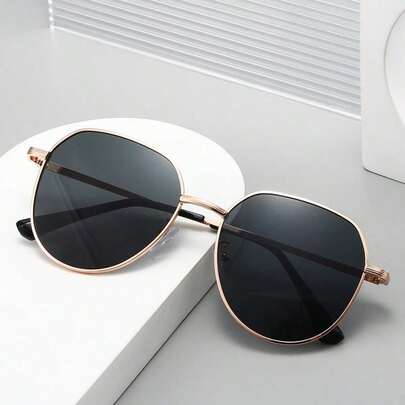 1副男士多边形金属框复古经典时尚眼镜，适合日常佩戴、海滩、街头摄影，纯色