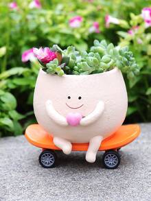 Smiling Face Planter, Cute Rocking Chair Design, With Drainage Hole, Funny Small Flower Pot, Suitable For Indoor Succulents, Unique Gift For Plant Lovers - Multicolor - View 18