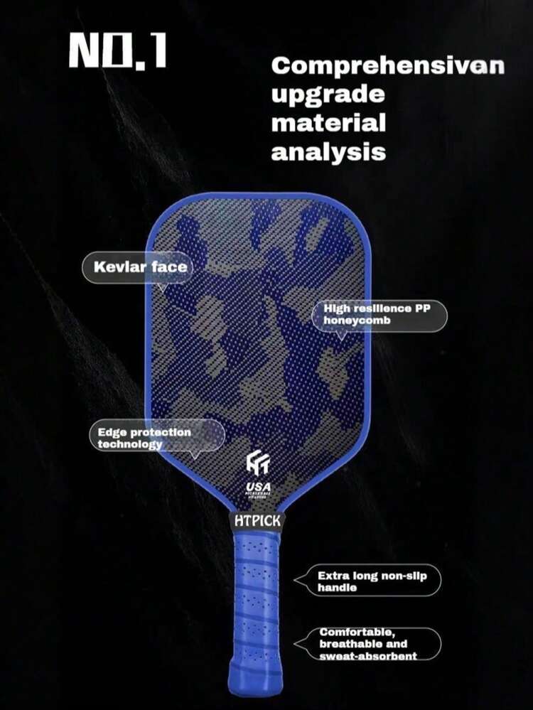 HTPICK 1pc Kevlar Pickleball Paddle - Tournament Grade T700 Carbon Fiber Cold-Pressed Woven Fabric, Spin Control All-Around Durable Paddle Suitable For Adults And Students, Suitable For Training And Competition Power Attack Paddle - Multicolor - View 7