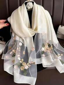 1pc 70*180cm Faux Silk Embroidered Scarf, Fashion Casual Versatile Shawl,Travel Essential,Beach Towel - Multicolor - View 11