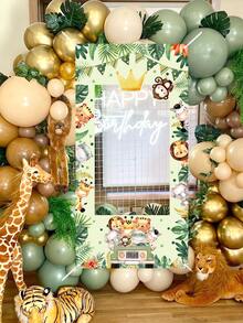 1件 120x60cm 叢林動物相框背景布，男孩生日派對用品，嬰兒洗禮派對拍照背景裝飾 - 彩色 - 查看 8