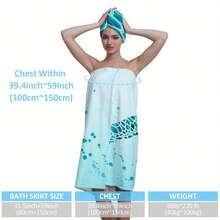 Bộ 2 món chủ đề đại dương gồm khăn tắm và khăn trùm đầu mặc được dành cho nữ, váy tắm người lớn họa tiết rùa biển, áo choàng tắm thấm hút tốt với thắt lưng co giãn, khăn trang trí kèm mũ tắm, đồ dùng phòng tắm, váy xông hơi, bộ dụng cụ spa, khăn tắm. - Nhiều màu - Xem 4