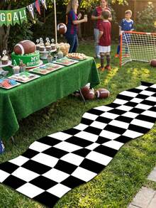 1pc 60*300cm Racing Theme Carpet, Black And White Checkered Racing Track Rug, Racing Theme Party Game Mat, Sports Theme Party Decor, Perfect For Racing Party Track Background, Car Enthusiasts And Go-Kart Events, Birthday Party Supplies, Home Decor, Racing Track Carpet, Living Room Bathroom Decorative Mat - Black and White Plaid - View 7