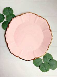10 piezas/30 piezas Platos de papel rosa para fiesta, con borde ondulado de lámina de oro, adecuados para cumpleaños y bodas (9 pulgadas) - Rosa - Ver 10