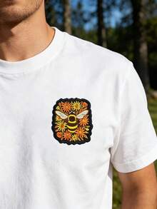 1pc Embroidered Bee In Flower Patch, Natural Bee Pollinating Pattern, Iron-On/Sew-On, Suitable For Hats, Bags, Backpacks, Jackets, Uniforms, Lovely DIY Gift For Animal & Insect Enthusiasts, Advocates - Bee - View 6