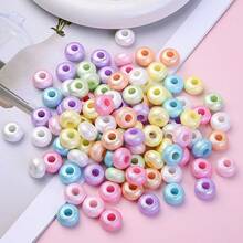 30/50pcs 8x14mm Acrylic Pearlized Crinkled Wheel Beads - Iridescent Textured Large Hole Spaced Beads For DIY Jewelry Making, Bracelets, Necklaces, Mobile Phone Chain, Earrings & Beaded Crafts - Random Color - View 7