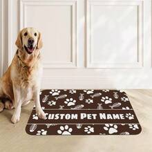 Personalized Custom Name Pet Feeding Mat, Waterproof Oil-Proof Anti-Slip Pad, Residue & Water Proof Floor Protection, Wear Resistant Durable Pet Bowl Mat For Dogs Cats, Home Pet Supplies - Khaki - View 3