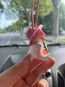 1pc Phụ kiện ô tô cho phụ nữ - Đồ trang trí treo gương chiếu hậu hình con vịt lắc lư, Mặt dây chuyền ô tô dễ thương, Đồ trang trí ô tô - Vịt mũ hồng - Xem 3