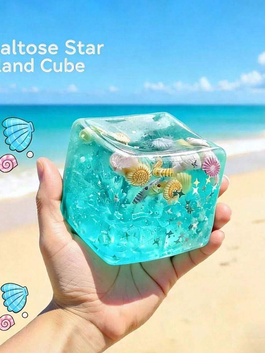 Ocean-Themed Sensory Squeeze Toy - Malta Sugar Block, Decorated With Cartoon Seashells, Conches, Fish Schools And Ice Cream Elements, Effectively Relieves Anxiety. Suitable For Outdoor Spaces And Office Environments, Providing Stress Relief Anytime. As A Cute Desktop Decor, It Makes A Perfect Party Or Holiday Gift! - 彩色 - 查看 1