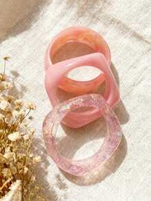 Brazalete redondo asimétrico de resina con diseño geométrico, brazalete de acrílico minimalista y versátil, adecuado para adolescentes (hecho a mano, patrones aleatorios) - Unitalla - Ver 3