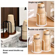 2pcs Disposable Paper Cup Holder, Double Slot Wrought Iron & Solid Wood Cup Rack, Bar Countertop Desktop Coffee Cup Storage Rack, Suitable For Home Kitchen Countertop, Coffee Corner, Coffee Shop, Milk Tea Shop, Office Breakroom Storage - Brown - View 11
