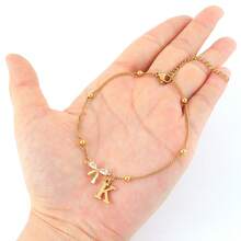 1pc Fashion Bowknot Initial Pendant Golden Stainless Steel Bead Chain Anklets For Women - Yellow Gold - View 3