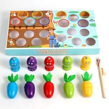 1 Set Children's Interesting Wooden 2-In-1 Toy, Fishing And Carrot Pulling Interactive Game, Educational Toy To Develop Hands-On Ability, Holiday Gift For Kids - Multicolor - View 7
