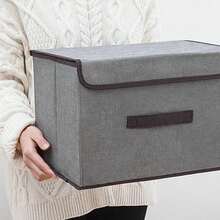 1pc High-Grade Foldable Fabric Storage Box, Dustproof Wardrobe Organizer Box, Large Capacity Linen Storage Container With Lid, Bedroom Home Use Space Saver For Clothes & Toys - Light Grey - View 12