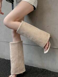 Giày bốt cao đến đùi kiểu retro gót nhọn xếp ly mới năm 2025, mũi nhọn, cao quá đầu gối. - Màu Khaki - Xem 3