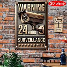 1 pieza Señal de advertencia de vigilancia de 24 horas, estilo vintage, plana en 2D - Hecha de hierro duradero con diseño de cámara de seguridad, para montaje en pared, adecuada para la seguridad del hogar y la oficina, tamaño: 20x30cm - Opción ideal para aumentar la conciencia sobre la seguridad, plana en 2D, la talla grande adecuada para Navidad - Multicolor - Ver 3