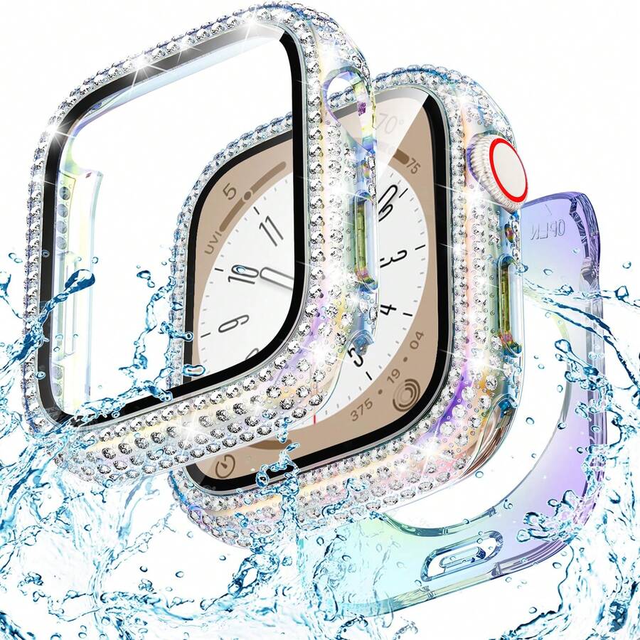 40mm Waterproof Bling Case With Screen Protector For Apple Watch SE/Series 4-6, Sparkling PC Front Bumper & Hollow Back Cover, Splash-Resistant Easy Install - 豐富多彩的 - 查看 1