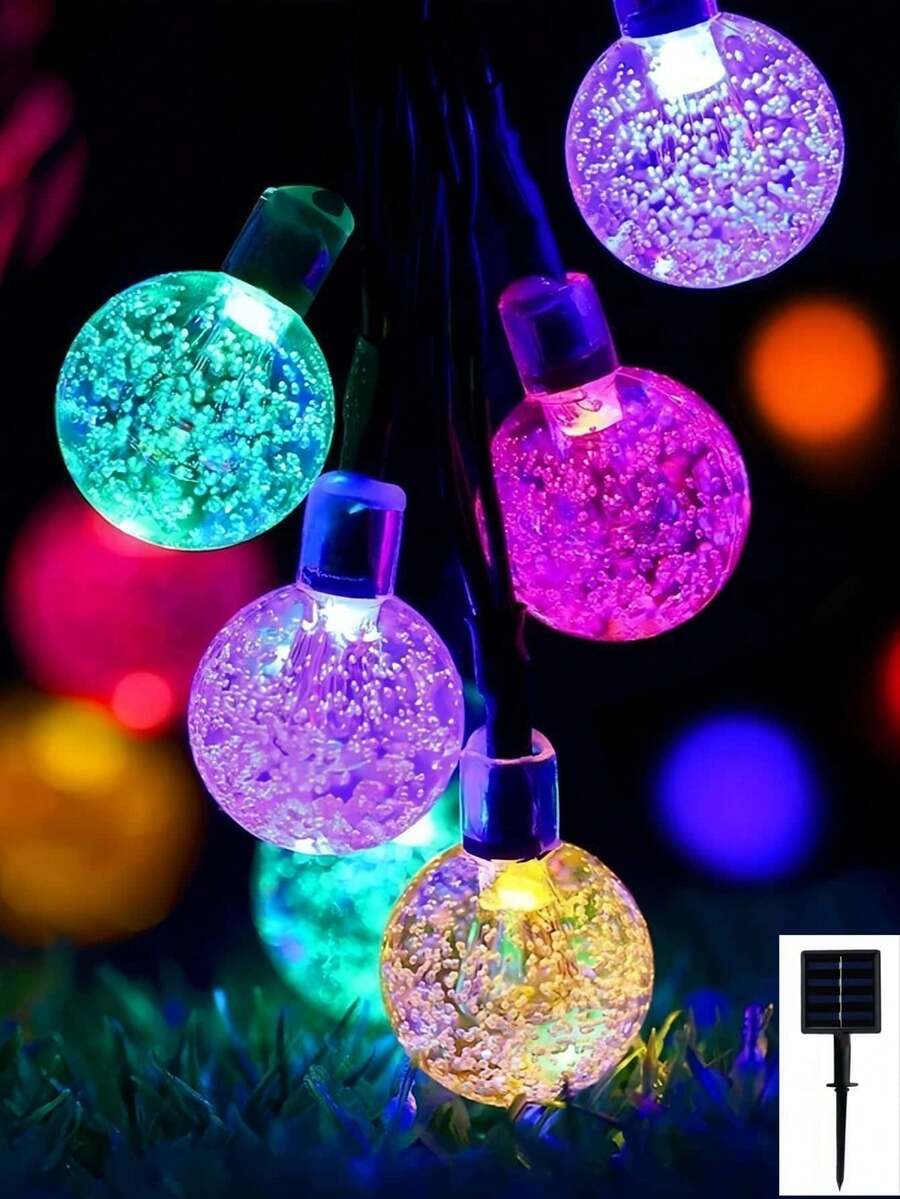 1PC Solar Bubble Ball String Lights 4/5/7m 20/30/50 LED Beads Garden Balcony Atmosphere Light Holiday Decoration Essential Outdoor Waterproof Yard Decor Light 8 Modes Crystal Ball String Easter Spring Christmas Camping Tent Atmosphere Light - 彩色 - 查看 1