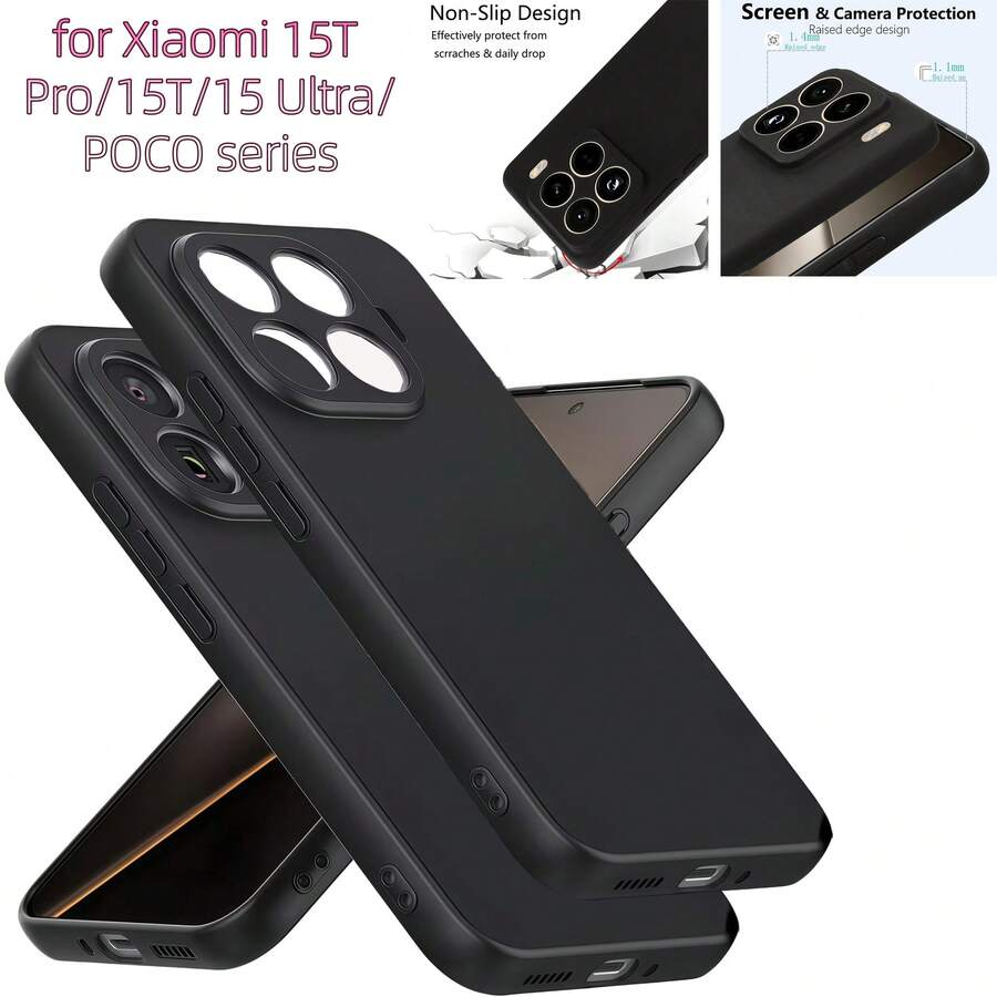 Ốp lưng điện thoại màu đen mờ tương thích với 15T PRO 5G /15T 5G/15 Ultra/Note 15 Pro/15 Pro/15/14T Pro/14T/14 Ultra/ 14 Pro/Poco M7 Pro 5G/Poco F7 Ultra/ Poco F7 Pro/Poco F3/Poco F4/Poco F5/Poco F6/Dành cho người dùng hàng ngày. Chống rơi vỡ, nhẹ, đơn giản, thời trang, bảo vệ điện thoại. - màu đen - Xem 1