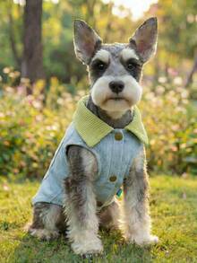 PETCIRCLE 1件宠物服装，室内外皆宜，欧美韩风花卉口袋休闲舒适套装，适合小型犬、幼犬、贵宾犬、泰迪犬等。 - 藍色 - 查看 2
