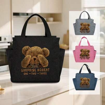 High-Quality Oxford Cloth Fabric, Front Printed With Super Healing Cover-Eye Teddy Bear Pattern, Paired With The Fun Slogan "SURPRISE MOMENT ONE→TWO→THREE", The Plush Bear Texture Is Satisfying, Cute And Full Of Humor, Instantly Touching The Hearts Of All Bear Lovers And Cute Enthusiasts. Available In Classic Black, Dark Gray, Rose Red, And Navy Blue Colors, Versatile In Style.